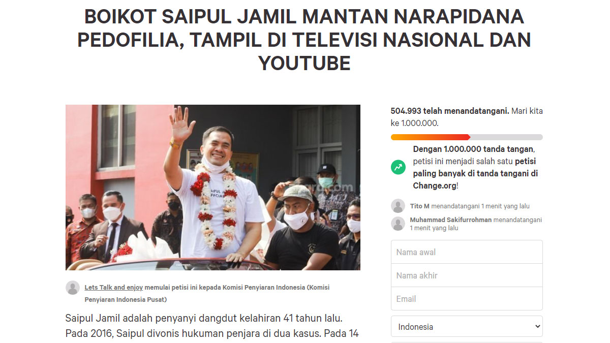 Link Petisi Boikot Saipul Jamil